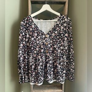Shein Curve Floral Peplum Blouse